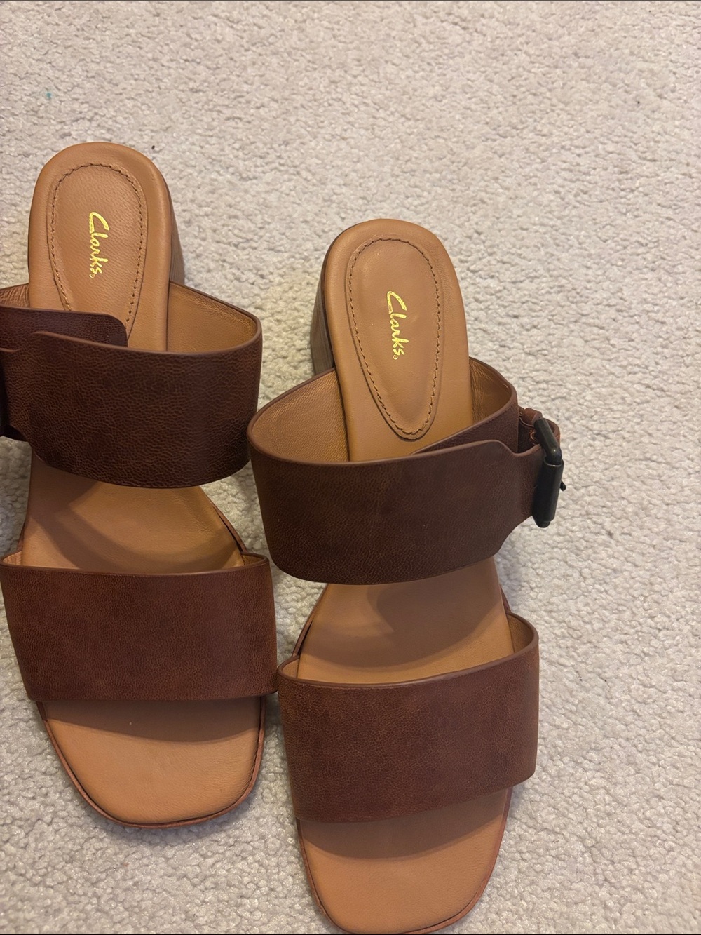 Clarks Women's Brown Double Band Slide Mules